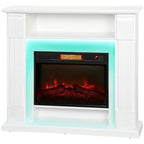 Elektrischer Kamin mit LED-Lichtern, realistischer Flammen-Effekt, 1800W, Kaminsims, 2 Fernbedienungen, Glas, Weiß