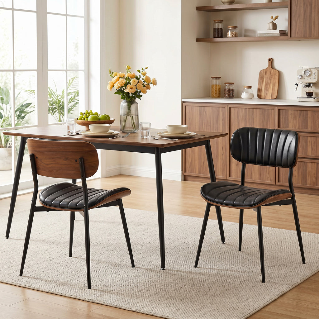 Esszimmerstühle 2er Set Küchenstühle Moderne Polsterstuhl mit Sitzfläche aus Kunstleder, Geschwungener Rückenlehne