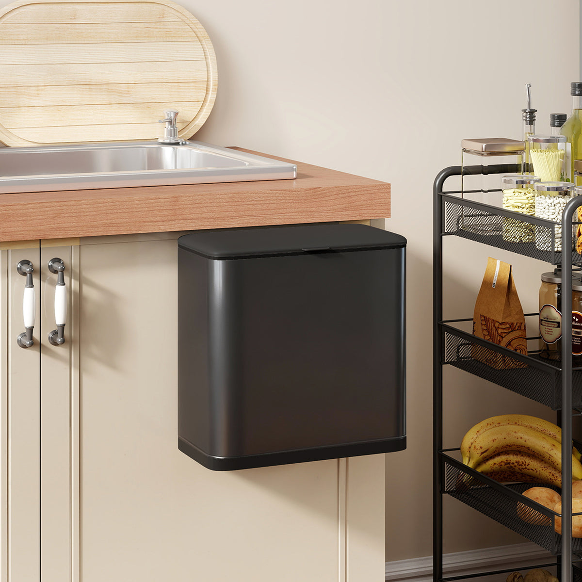 8L Hanging Kitchen Bin, Rubbish bin with Lid and Removable Inner Bucket for Kitchen Cabinet Door, Under Sink, Office