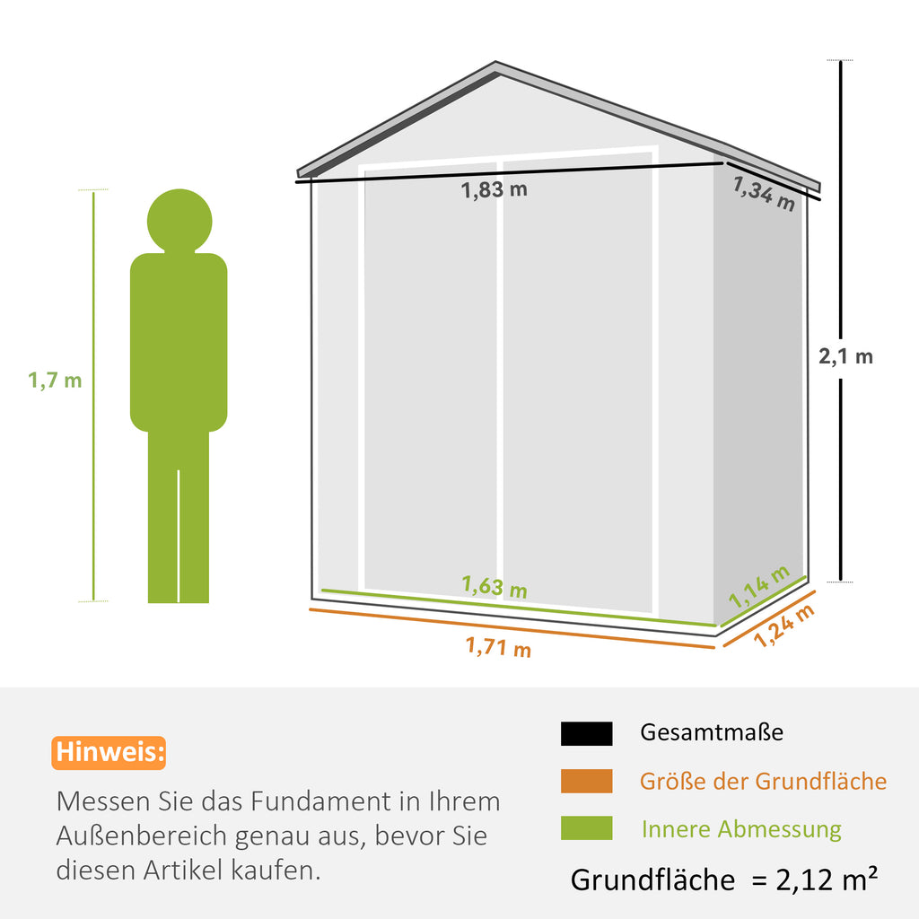 6'x4.5' Garden Storage Shed, Lockable Garden Shed with Double Doors, Window, Vent and Plastic Roof, Grey