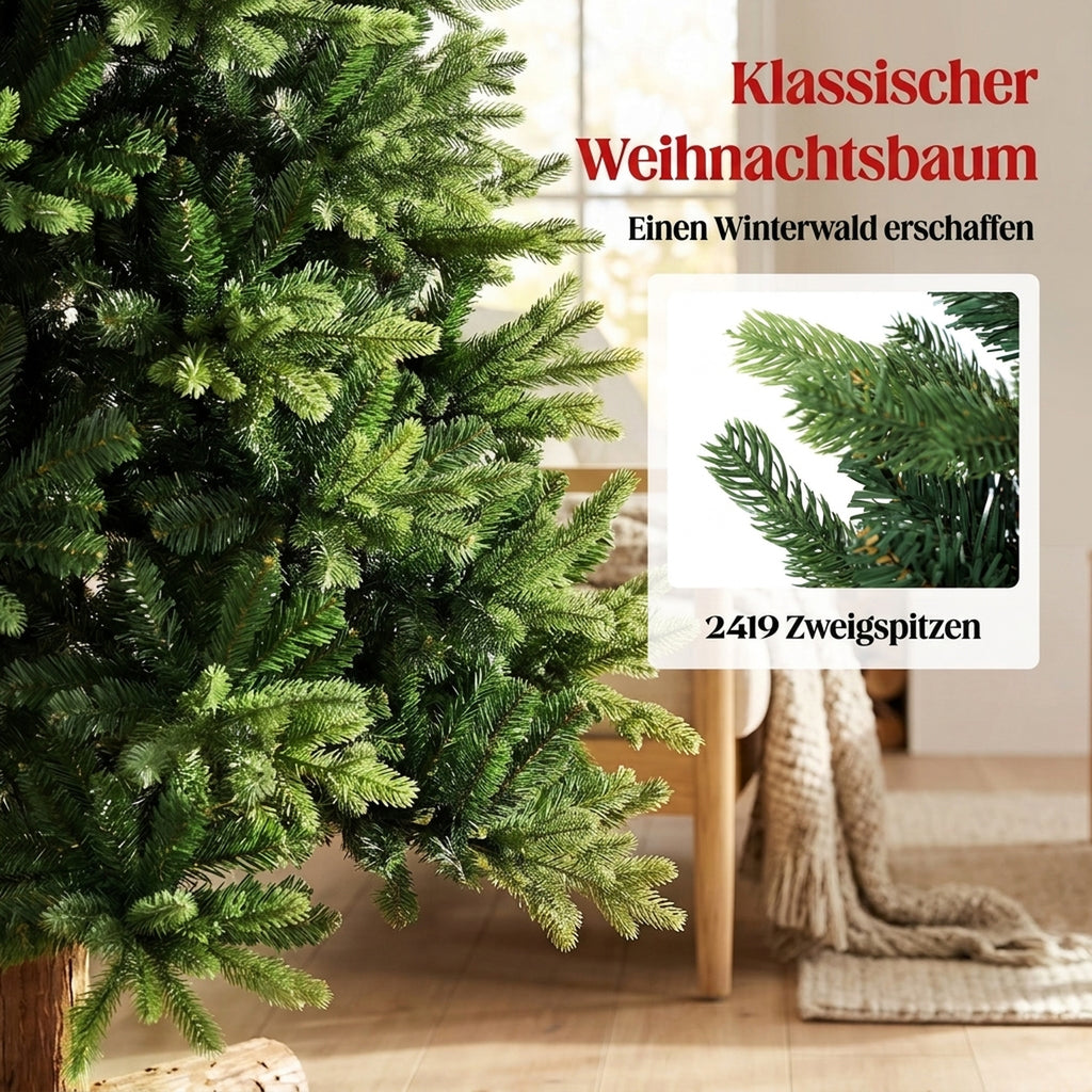 Artificial Christmas Tree, Hinged Xmas Tree with 2419 PE & PVC Branch Tips, 6ft, Green