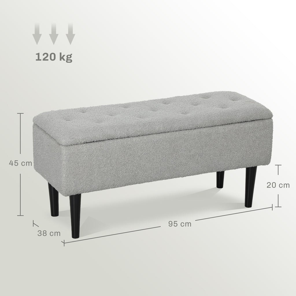 Sitztruhe, Sitzbank mit Stauraum, bis 120kg, Samtoptik, 95x38x45cm, Grau