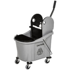 36L Mop Bucket Wringer Cart w/ Down Press Wringer, Wheels, Mop-Handle Holder, Grey