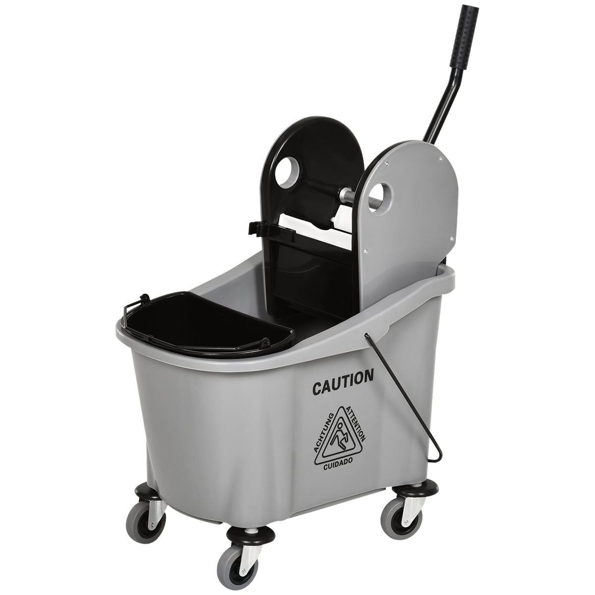 36L Mop Bucket Wringer Cart w/ Down Press Wringer, Wheels, Mop-Handle Holder, Grey