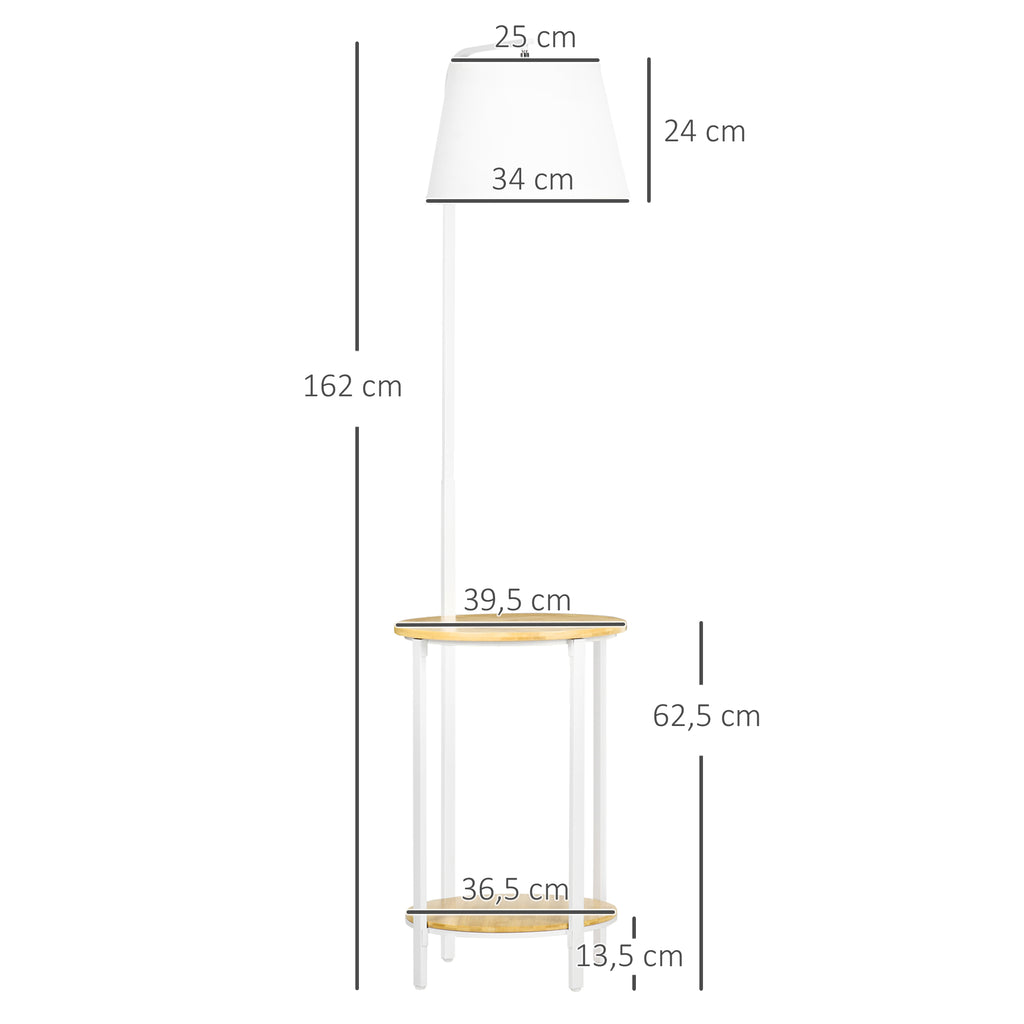 Stehleuchte mit 2 Regalen, Standleuchte, Fußschalter, 40 W. E 27, Natur + Weiß
