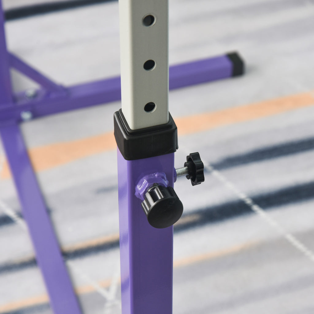 Height Adjustable Gymnastics Horizontal Bar for Kids, Children Junior Kip High Bar Fitness, Purple