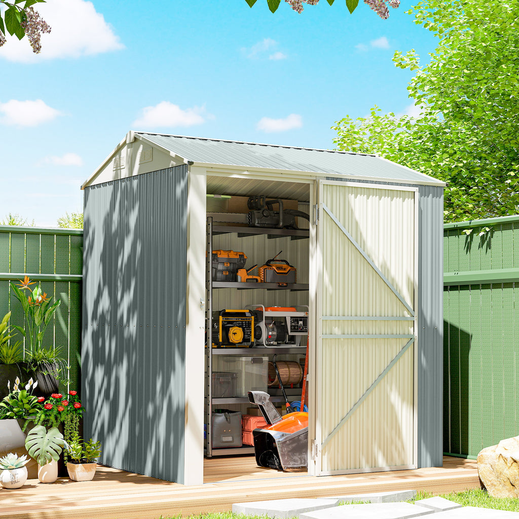Metall Gerätehaus 3,5 m², Hoher Abschließbar Geräteschuppen mit Sattedach Lüftungen Handschuhen, 209 x 177 x 236 cm