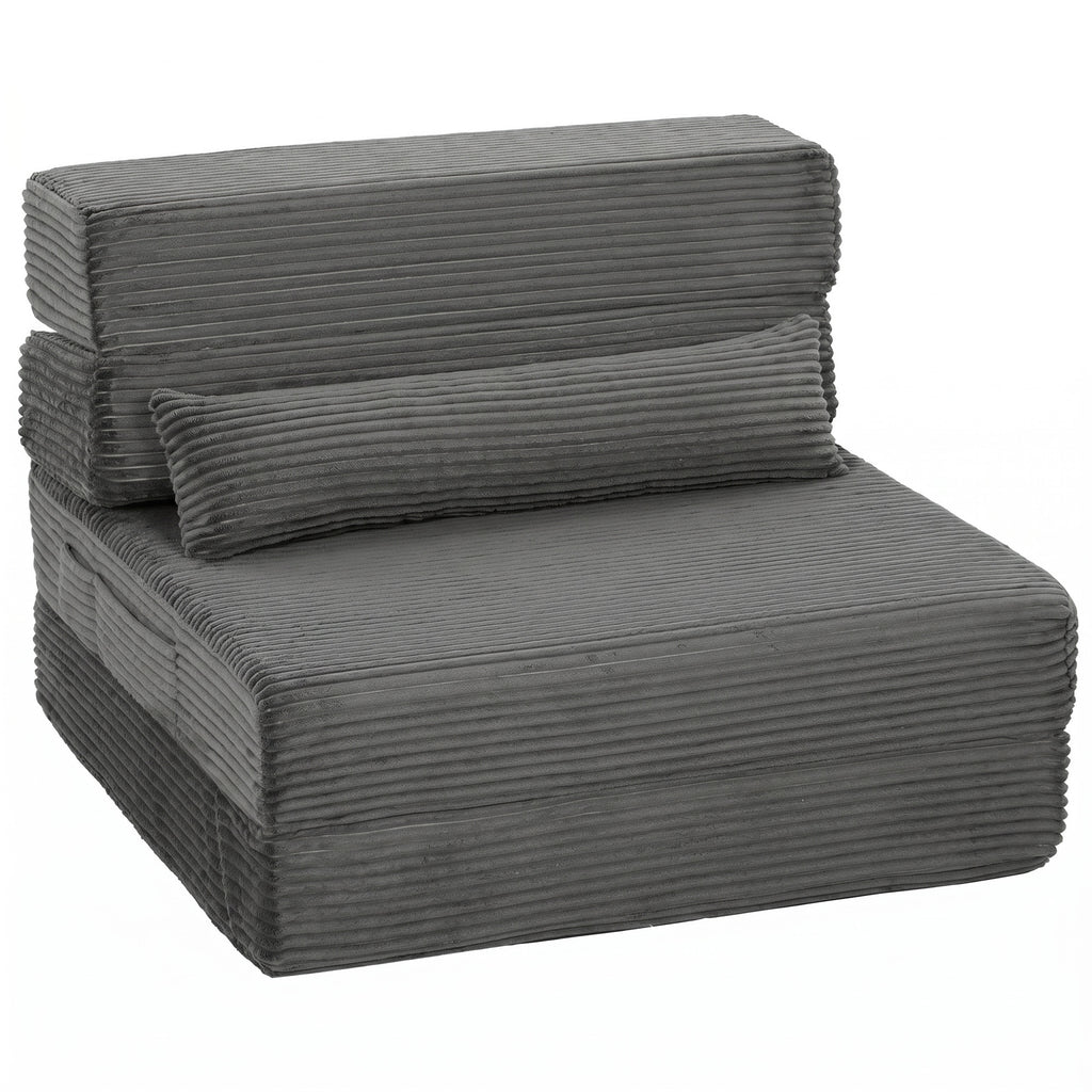 Bodenstuhl mit Rückenstütze, Cord Boneless Cloud Faltbares Schlafsofa mit dickem Polster, Dunkelgrau