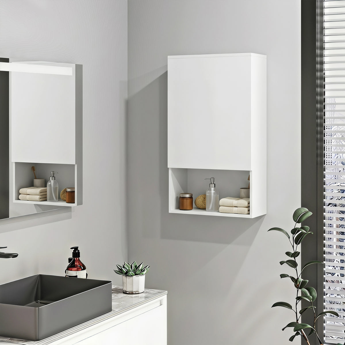 Badezimmerschrank Hängeschrank mit Tür, 40 x 27 x 77 cm Weiß