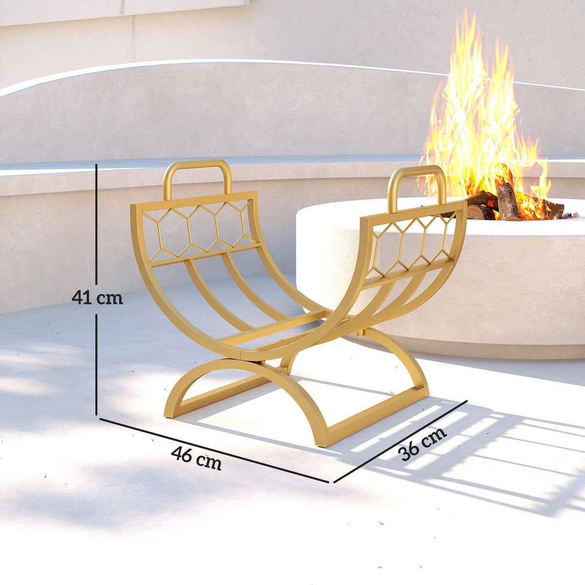 Kaminholzregal für innen 46 x 36 x 41cm Brennholzregal für Kamin Ofen Metall Gold