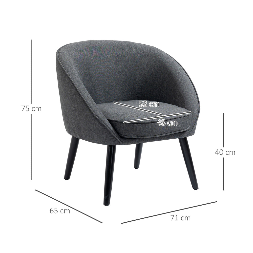 Sessel Wohnzimmer Cocktailsessel Polstert Loungesessel Relaxsessel mit Leinen-Optik Holzbeine Lesesessel, Polstersessel für Schlafzimmer Grau