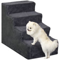 Four-Step Dog Stairs, with Washable Plush Cover, for High Bed Sofa, Dog Stairs for Small Dog and Cat - Dark Grey