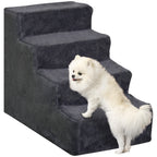 Four-Step Dog Stairs, with Washable Plush Cover, for High Bed Sofa, Dog Stairs for Small Dog and Cat - Dark Grey