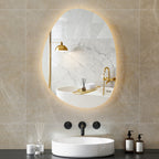 70 x 50 cm Asymmetrischer Badspiegel mit LED-Licht, Smart Touch Schalter, Anti-Beschlag-Funktion, Silber