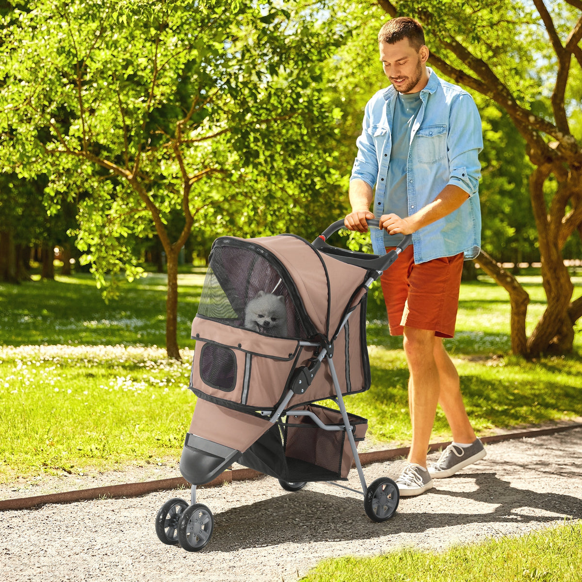 3 Wheel Pet Stroller for Small and Miniature Dogs, Brown