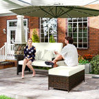 Gartensofa mit Liegefunktion, ausfahrbare Fußbank mit Stauraum, Sitzkissen, braun+creme, 130 x 72 x 96 cm
