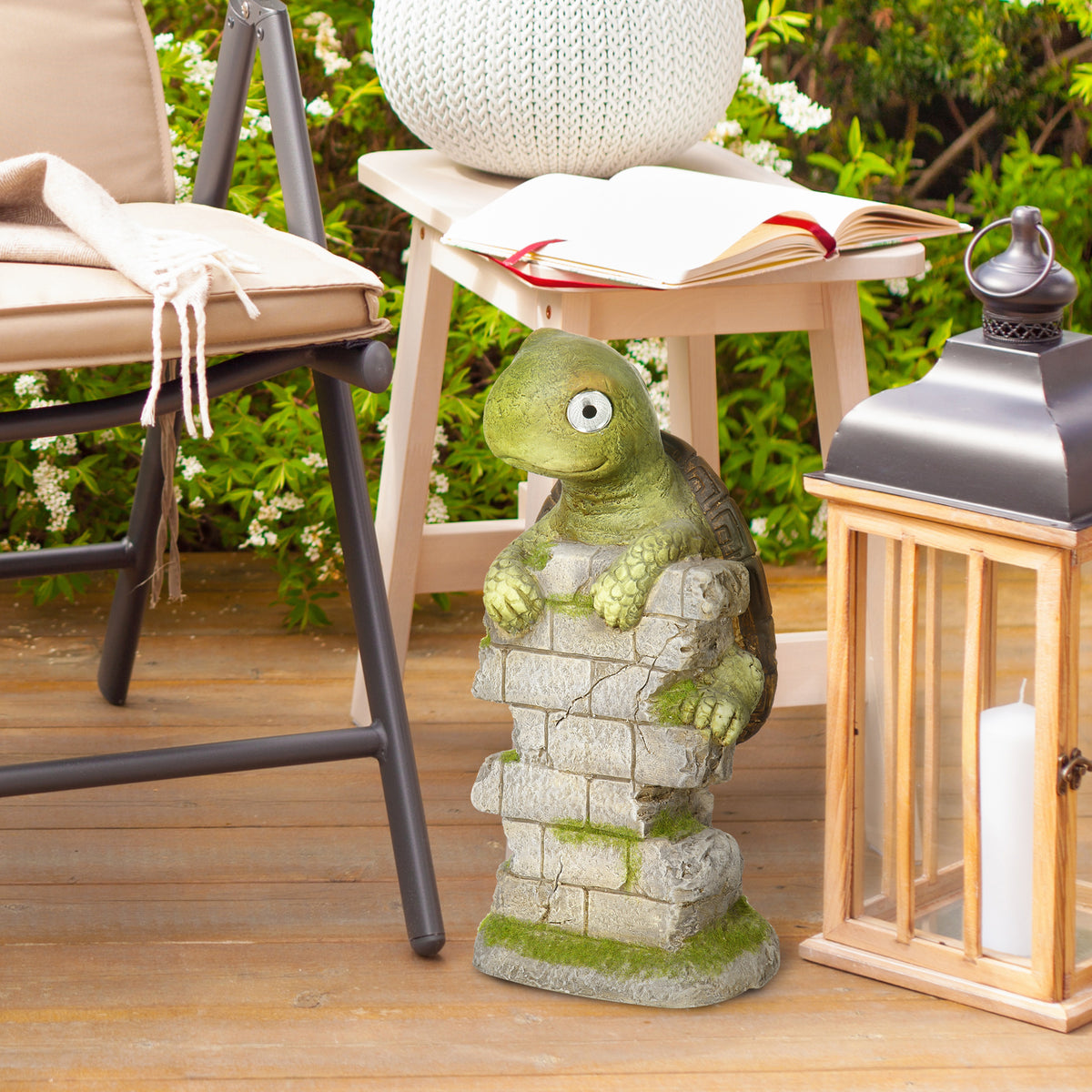  Vivid Tortoise Art Sculpture with Solar LED Light, Colourful Garden?Statue, Outdoor Ornament Home Decoration for Porch, Deck, Grass