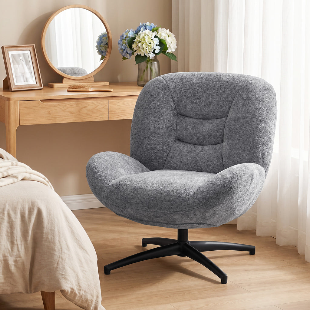 Sessel Wohnzimmer Drehbar Loungesessel mit Breiter Sitzfläche, Integrierter Armlehne, Chenille-Optik, Dunkelgrau