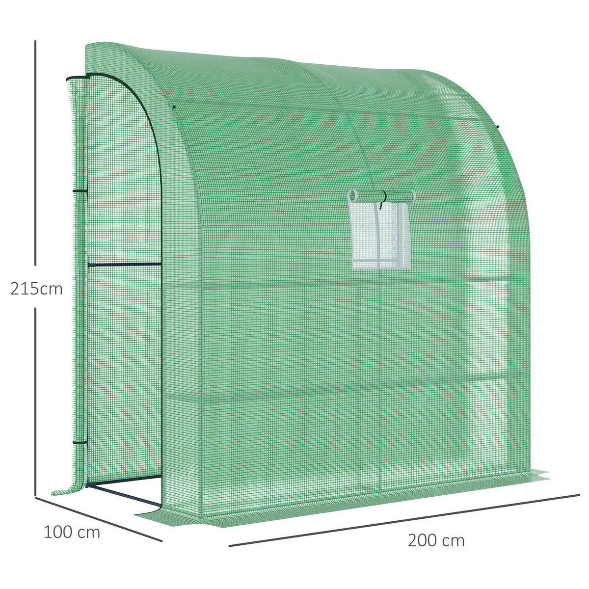  Walk-In Lean to Wall Greenhouse with Windows and Doors, Outdoor Green House with 3 Tiers 4 Wired Shelves, 200L x 100W x 215Hcm, Green