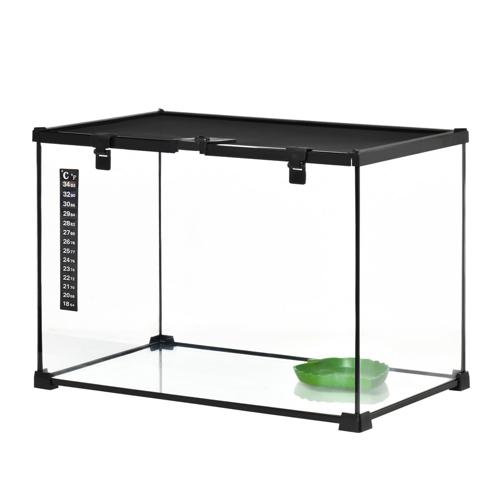 Glass Reptile Terrarium Insect Breeding Tank Vivarium Habitats with Thermometer for Lizards, Horned Frogs, Snakes, Spiders - Large 50 x 30 x 35cm