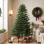 Künstlicher Weihnachtsbaum 180 cm, Fraser-Tanne mit Holzständer, 988 realistische Zweigspitzen für Zuhause und Büro, Grün