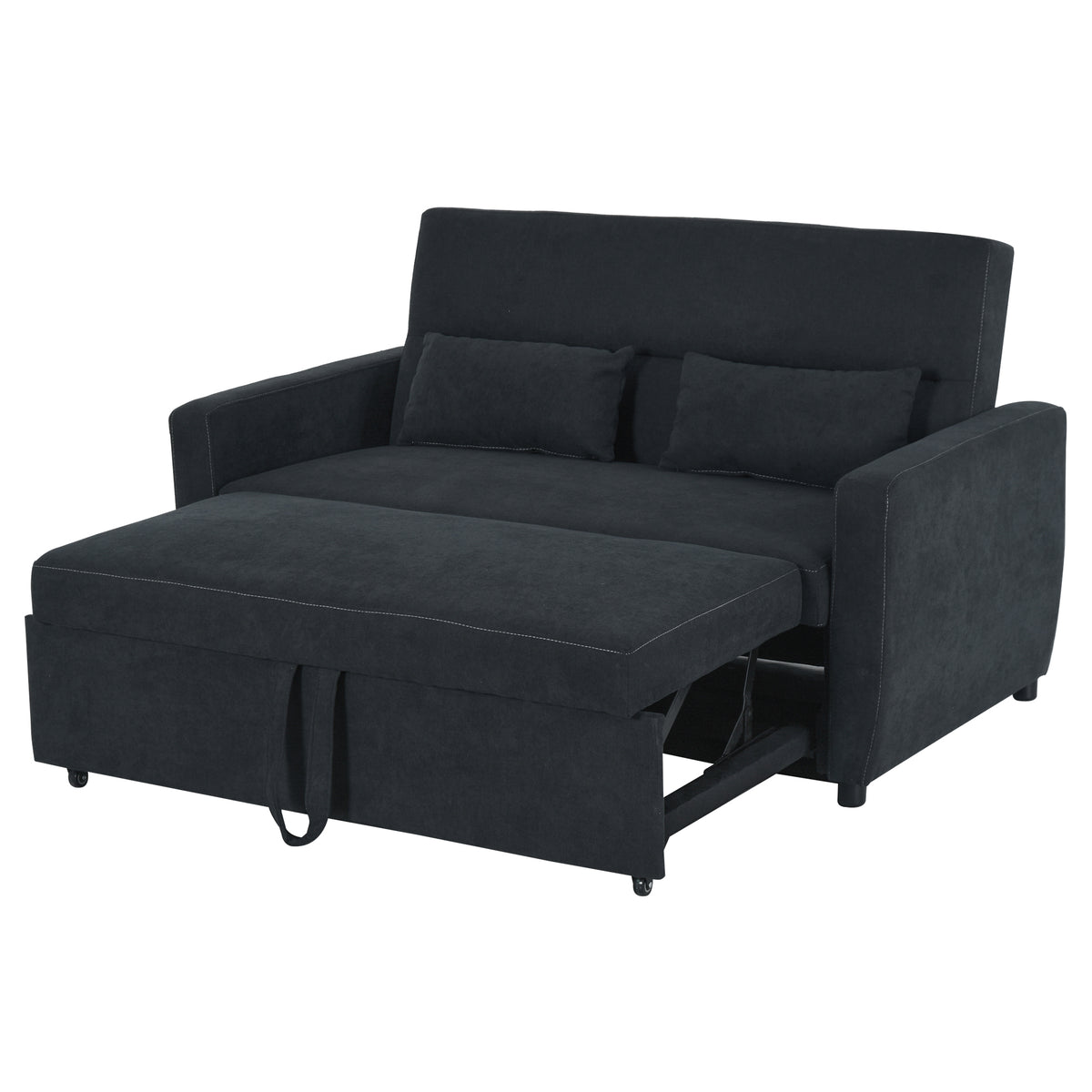 2-Sitzer Sofa mit Bettfunktion, Verstellbarer R¨¹ckenlehne, Polstersofa, Samtoptik, f¨¹r Wohnzimmer, Schlafzimmer, Schwarz