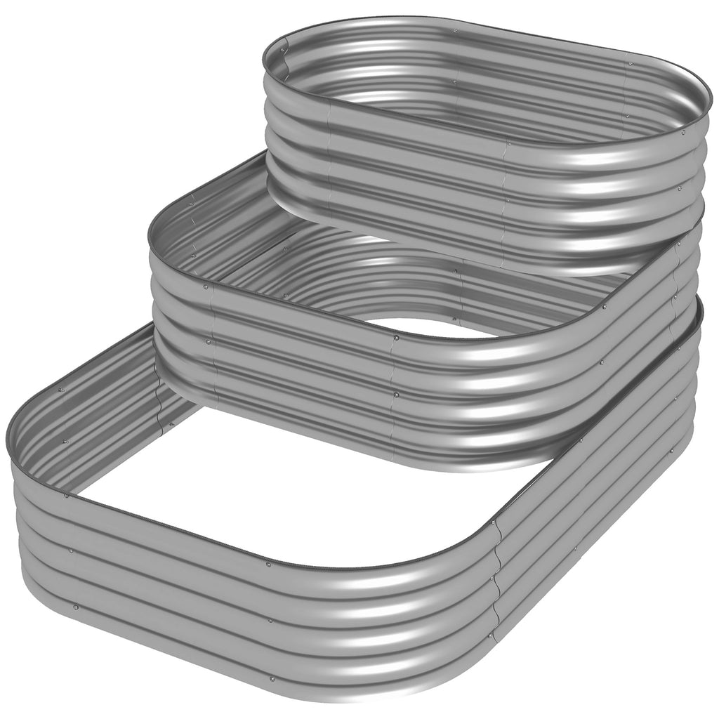 Hochbeet Outdoor-Blumentreppe Pflanzkasten, 3 Stufen, 158 cm x 109 cm x 82 cm, Silber