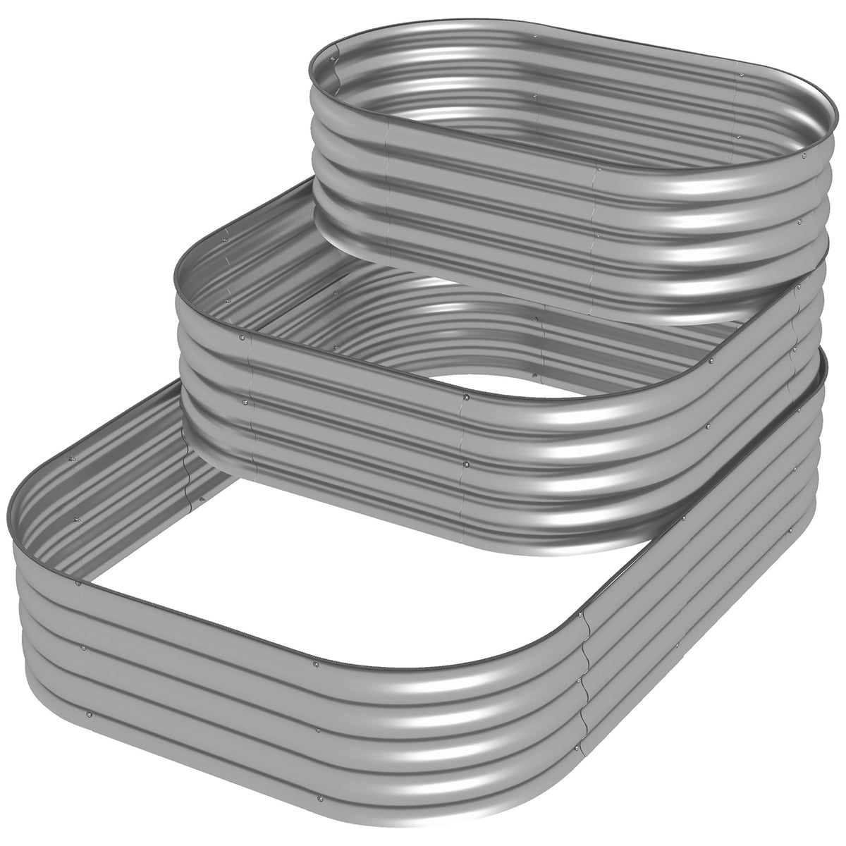 Hochbeet Outdoor-Blumentreppe Pflanzkasten, 3 Stufen, 158 cm x 109 cm x 82 cm, Silber