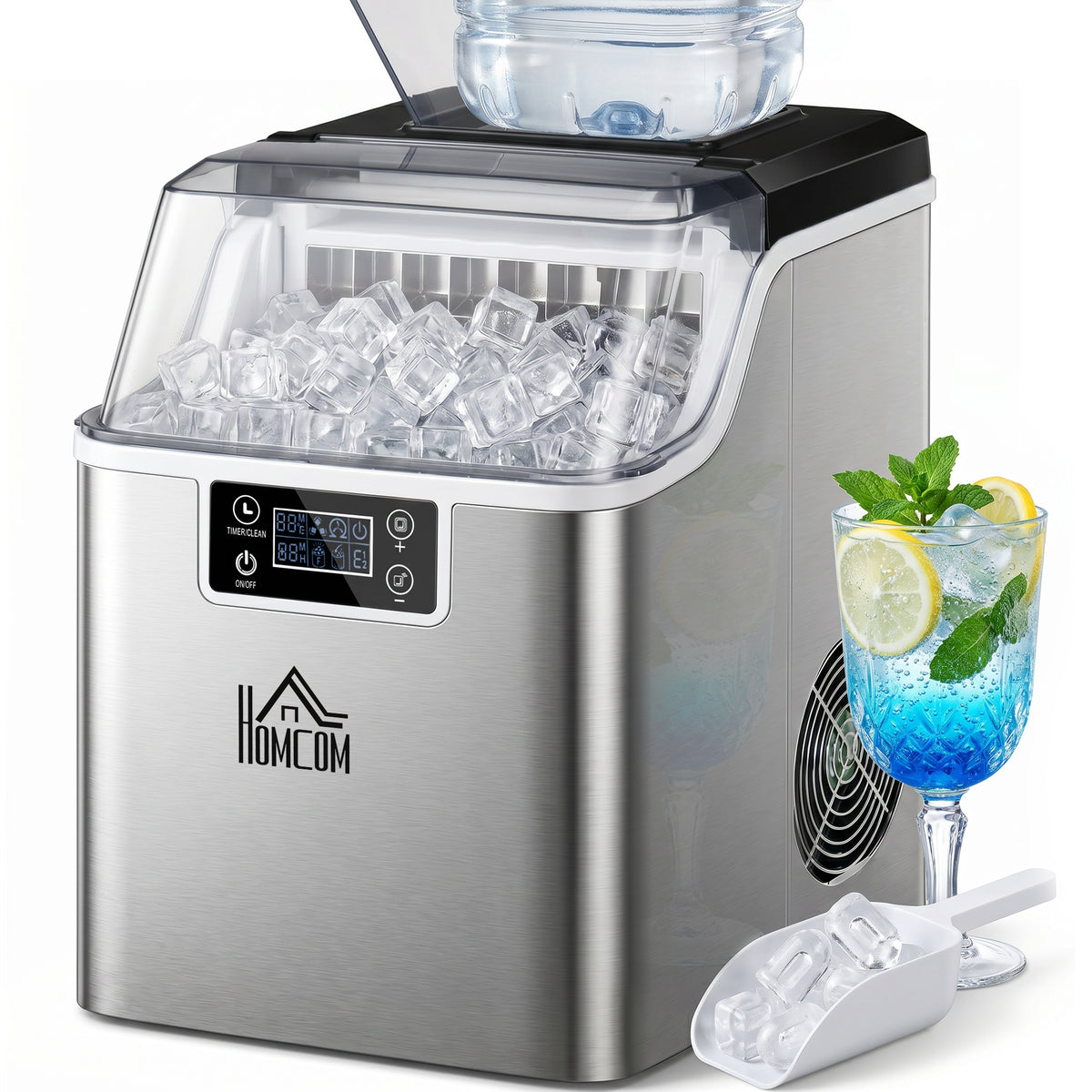 Eisw¨¹rfelmaschine Eisw¨¹rfelspender Ice-Maker 20kg/24h 2,3L Eisw¨¹rfelbereiter mit 3,2 L Wassertank, Silber