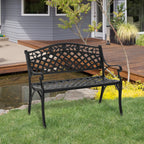 2-Sitzer Sitzbank Alu Gartenbank Metallbank Bank mit Armlehnen Landhausstil Schwarz 102,5 x 61 x 84 cm