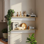 Wandregal 2er-Set Schweberegal, Wandboard, Regalbrett zur Pr?sentation, f¨¹r K¨¹che, Wohnzimmer, Wei?+Naturholz