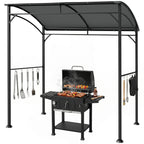 Grillpavillon, Grillüberdachung, Regenschutz, Haken für Utensilien, Stahlrahmen, Dunkelgrau, 215 x 150 x 182/220 cm
