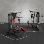 Multi Gym Workout Station, Weight Machine with 65kg Weight Stack, Sit Up Bench, Push Up Stand, Dip Station
