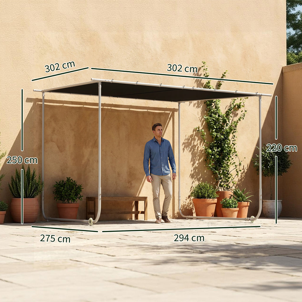 3 x 3(m) Mobile Pergola Kit, Portable Garden Gazebo with Wheels, Sandbags, Steel Frame, UV-Resistant