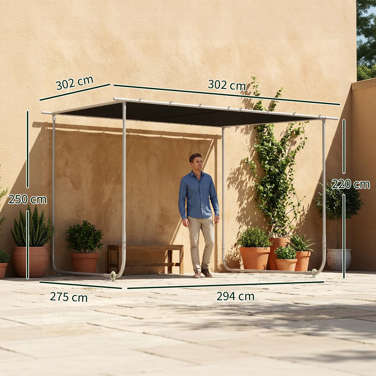 3 x 3(m) Mobile Pergola Kit, Portable Garden Gazebo with Wheels, Sandbags, Steel Frame, UV-Resistant