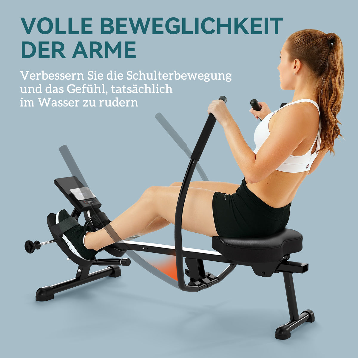 Hydraulisches Rudergerät für Zuhause mit 12 Widerstandsstufen, mit LCD-Bildschirm und rutschfesten Pedalen Max. 130 kg