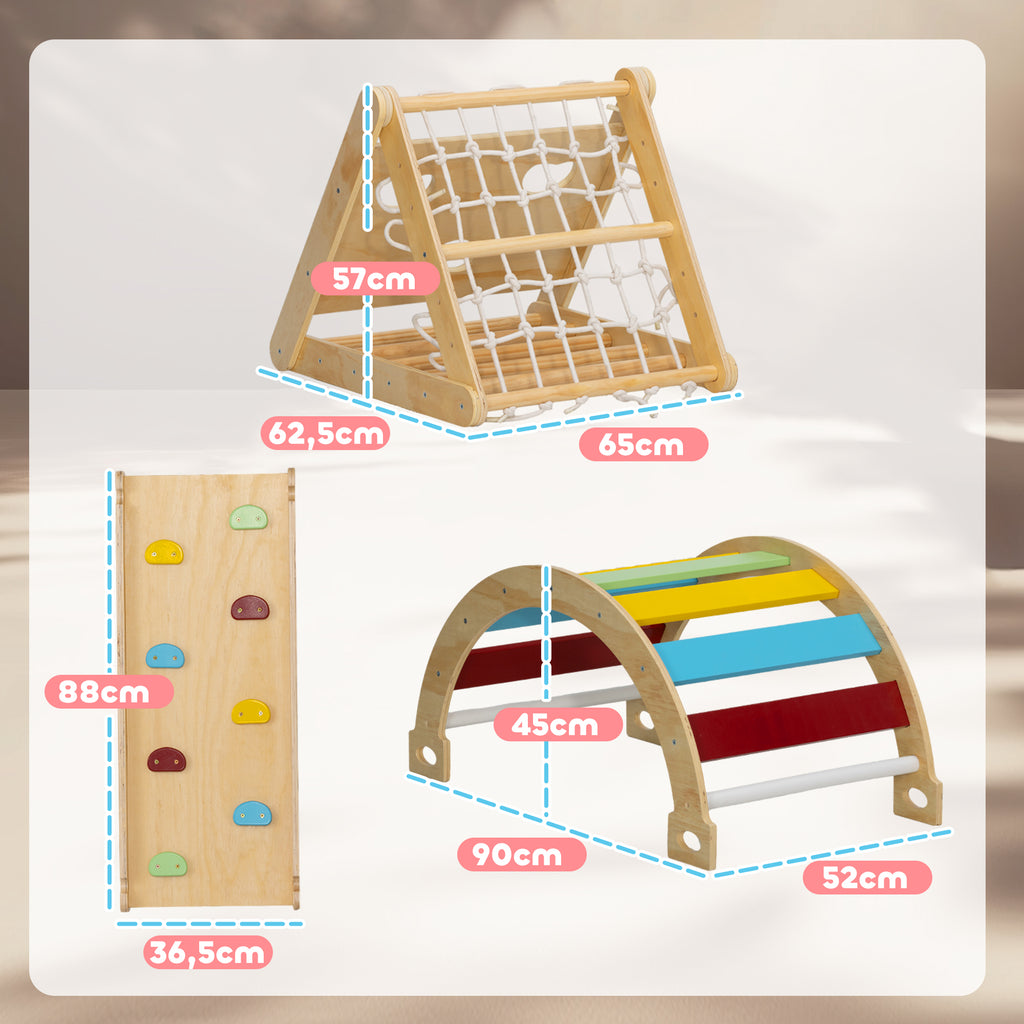 Kletterger¨¹st Indoor, 7 in 1 Kletterdreieck mit Rutsche, Kletterbogen, Mehrfarbig