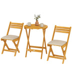 Balkonmöbel Set 3 teilig FSC Holz klappbar Gartenmöbel Set mit runder Tisch 2 Stühle Sitzkissen Atmungsaktiv Lamellsitz