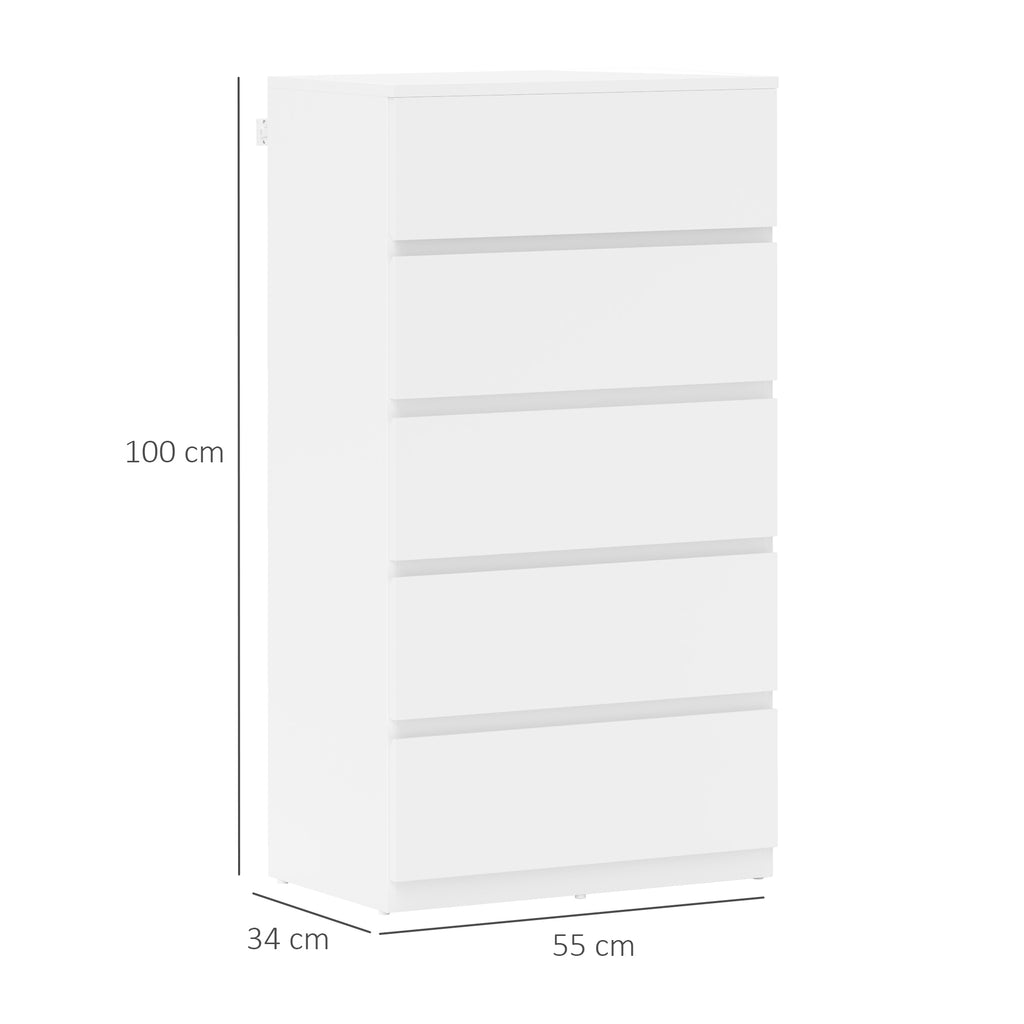 Kommode Sideboard Schubladenkommode, 5 Schubladen, 55 cm x 34 cm x 100 cm, Wei?