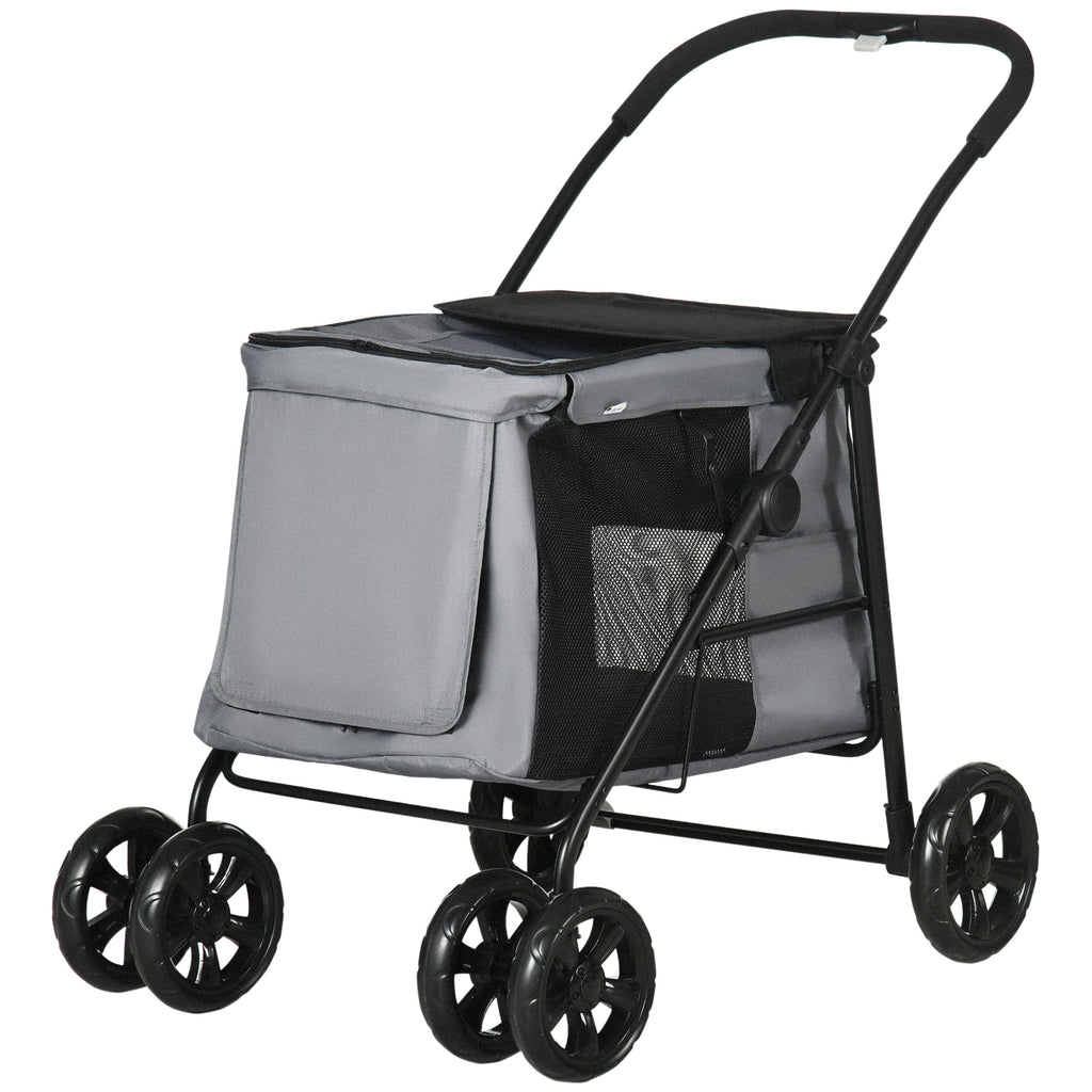 Hundetrolley inkl. Kissen, 3 Seitentaschen, klappbar, Hundewagen, 102 cm x 62 cm x 105 cm, Grau