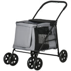Hundetrolley inkl. Kissen, 3 Seitentaschen, klappbar, Hundewagen, 102 cm x 62 cm x 105 cm, Grau