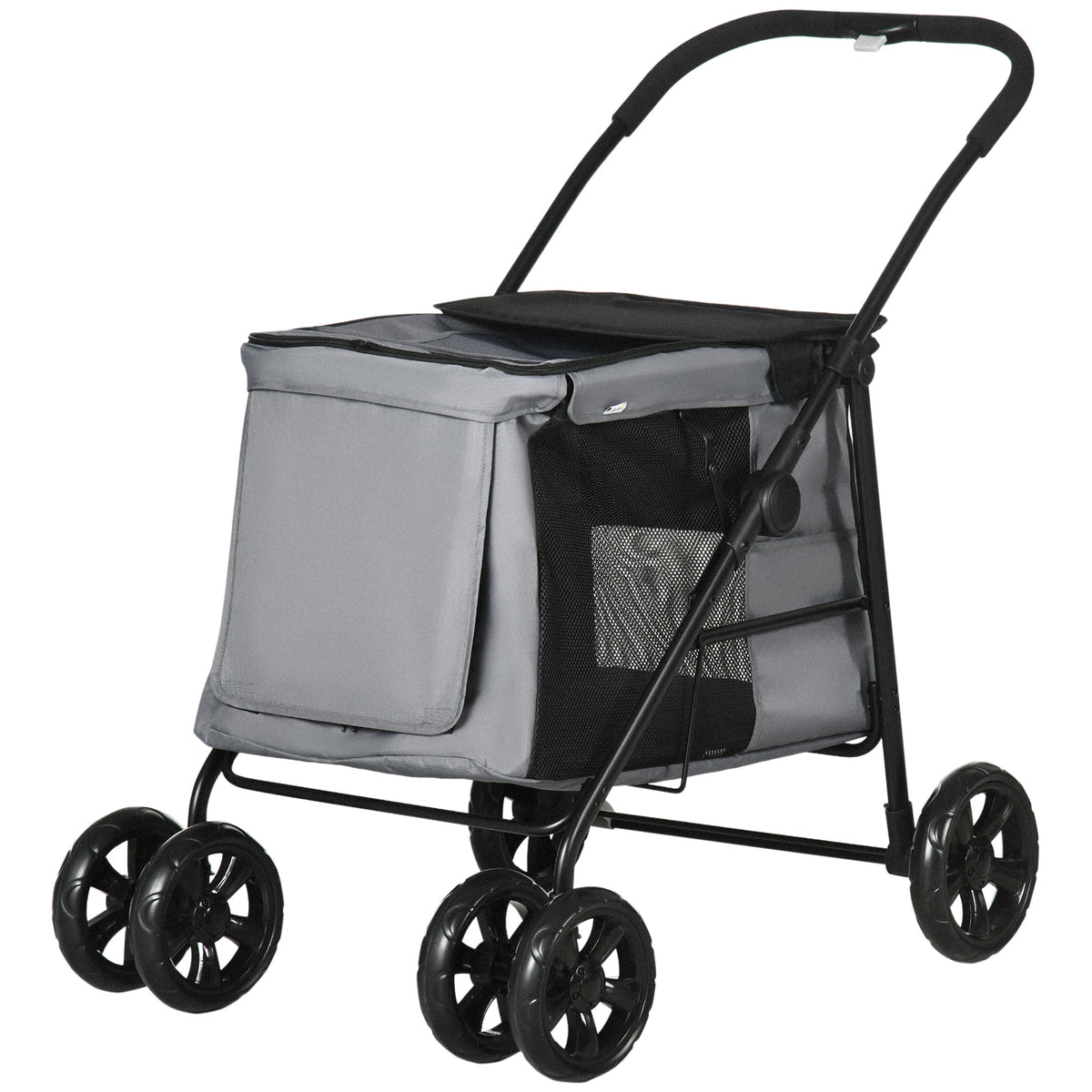 Hundetrolley inkl. Kissen, 3 Seitentaschen, klappbar, Hundewagen, 102 cm x 62 cm x 105 cm, Grau