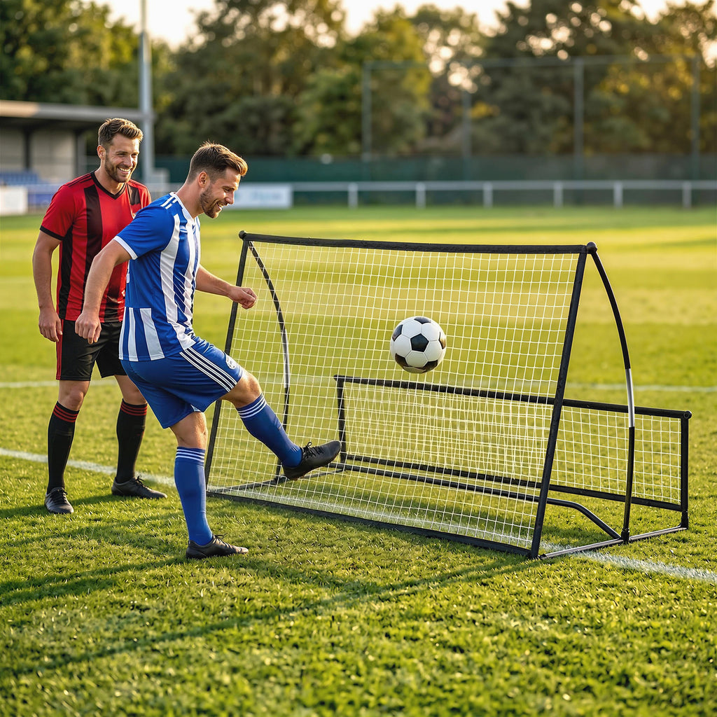 Rebounder für Fußball, 2-in-1 Zweiseitig Faltbar Prellwand mit Rückprallwand Netz, 200 x 94cm, Schwarz