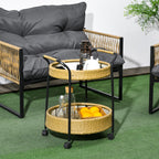 Outdoor Servierwagen, 2 Etagen, Bremsen, Polyrattan, Metallrahmen, ¦µ50 x 66H cm, Gelb
