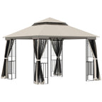 Gartenpavillon mit Doppeldach Pavillon Gartenzelt Festzelt Partyzelt mit 4 x Seitenwand Metall+Polyester Beige 2,99 x 2,99 x 2,74 m