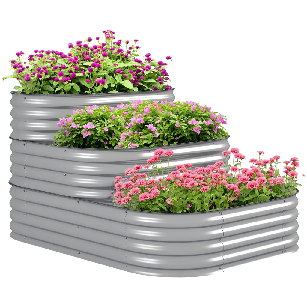 Hochbeet Outdoor-Blumentreppe Pflanzkasten, 3 Stufen, 158 cm x 109 cm x 82 cm, Silber