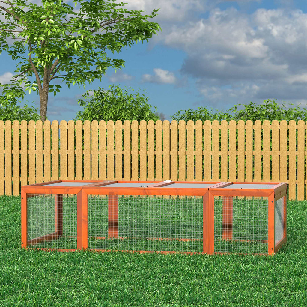 Freilaufgehege f¨¹r Kleintiere Aufklappbares Dach Tannenholz Orange
