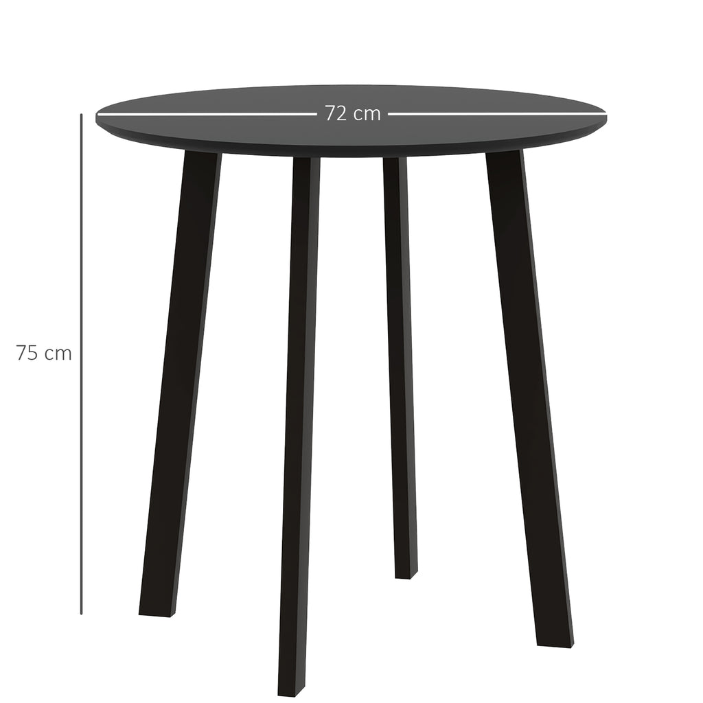 Esstisch für 2 Personen, weiße Tischplatte, Metallbeine mit Fußkappen, Ø72 x 75H cm, Schwarz