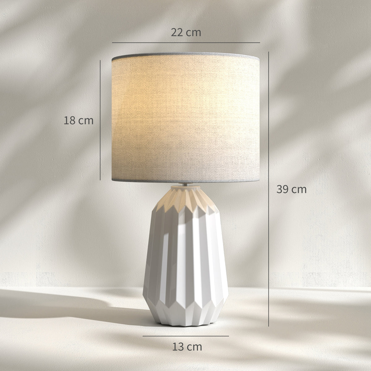 Tischlampe, Tischleuchte, Nachttischlampe mit Leinenschirm, Wippschalter, Schreibtischlampe, 22 x 22 x 39 cm, Weiß