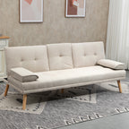 Schlafsofa 3-Sitzer, neigbare R¨¹ckenlehne mit Klapptisch, zwei Armpolster, Leinenoptik, beige, 181 x 77 x 78 cm